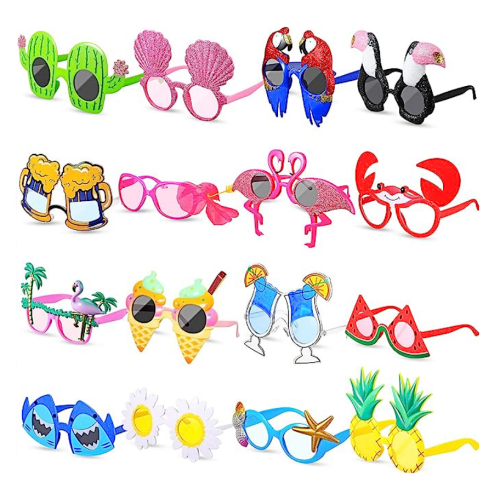 Funny luau party sunglasses bulk perfect for weddings and events Pack of 16 original pairs in different and varied characters