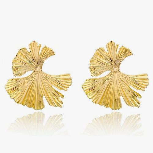 Gold wedding earrings for bride in a stunning ocean design...