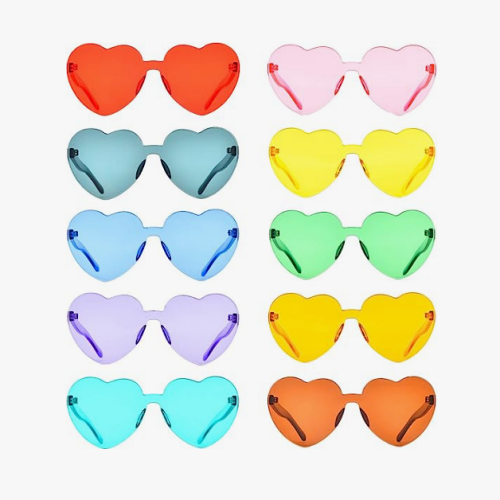 Heart shaped sunglasses transparent frameless bulk for weddings events and bachelorette parties – Pack of 10 pairs in assorted and perfect colors