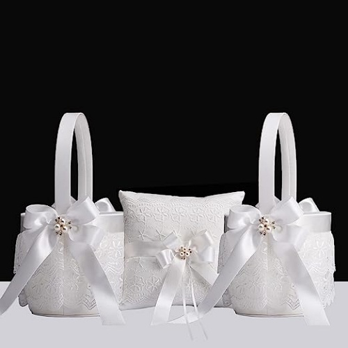 Basket and ring bearer pillows set elegant with 1 pillow...