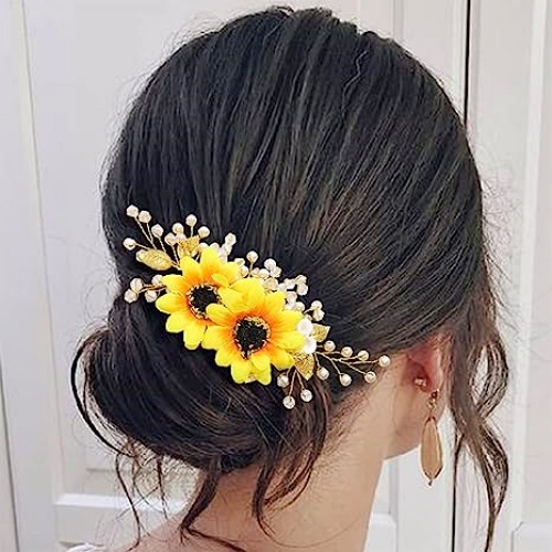 Sunflower hair comb bridal in a breathtaking design combined with pearls and sunflowers -Romantic and breathtaking style