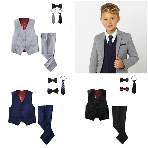 23 Color 4 Pieces Brown Vest set Necktie Boy Baby Toddler Formal Tuxedo Suit S-7 