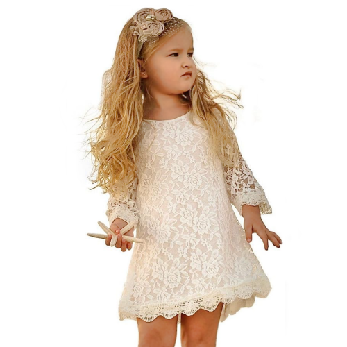 Flower girl dress lace sleeves in a spectacular vintage style and long or short sleeves – Huge selection of colors! For ages – Newborn to 16 years