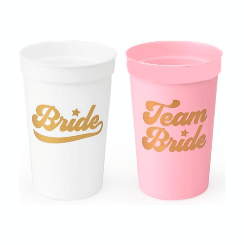 Bachelorette party team bride cups bulk Set of 16 beautiful and sweet designed plastic cups including 2 for the bride – Bright colors that are fun to take pictures with