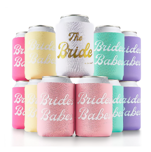 Bachelorette party favors beach Cooling sleeves for cans and bottles in special prints for the bride and for girls in soft and perfect colors – Set of 11 pcs