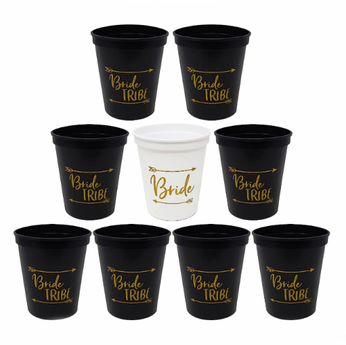 Bachelorette party cups bulk in a unique and powerful design of white black and gold that will look great in the event photos – Pack of 8 Pcs+ 1 glass for the bride