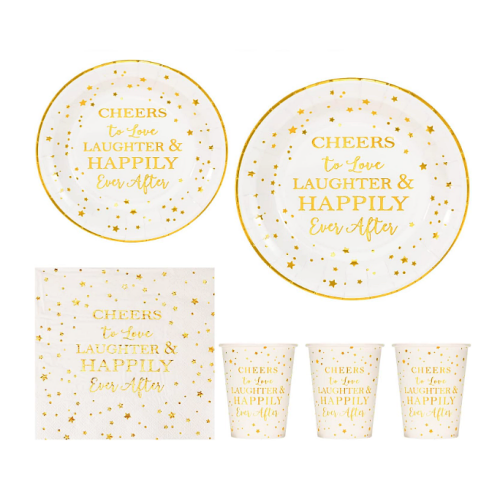 Disposable tableware for weddings Gold Bridal Shower Napkins Plates Cups Set – Shines Gold Foil Design