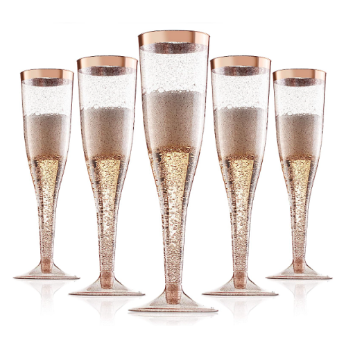 Rose gold plastic champagne flutes bulk for champagne wine beautiful and exciting cocktails! Pack of 36 cups