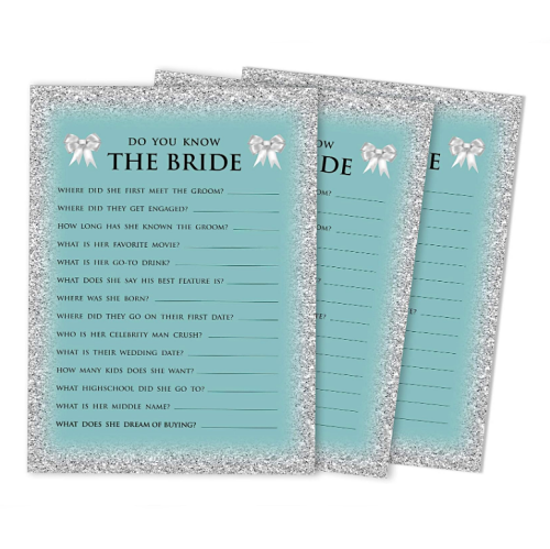How well do you know the bride funny questions Includes 50 Printed Bridal Shower Game Cards