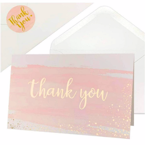 Thank you cards after wedding 48-Pack Thank You Cards Blank Notes with Envelopes & Stickers, Gold Foil Watercolor
