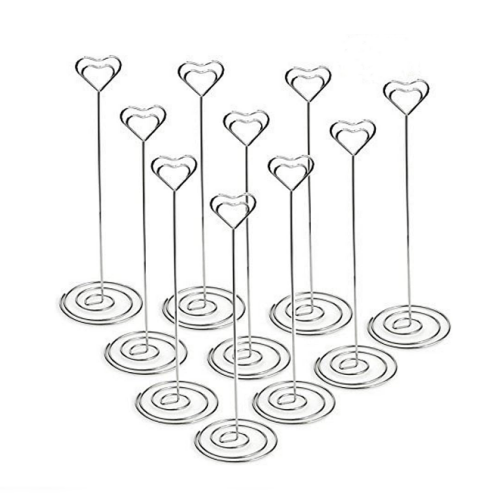Tall place card holders wedding heart bulk 10 card holders or table numbers in a magical design of impressive double metallic hearts