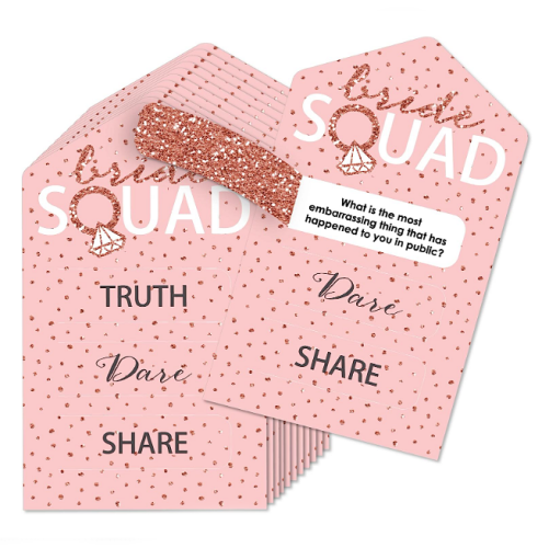 Pickle cards bachelorette activities Bride Squad Rose Gold Bridal Shower or Bachelorette Party Game Cards – Truth, Dare, Share Pull Tabs – Set of 12