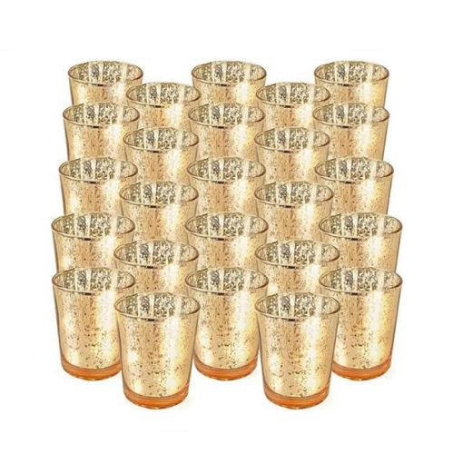 Mercury glass candle holders gold Package of no less than...