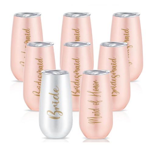 Bridesmaid wine tumblers bulk order Set of 8 professional stainless steel drinking glasses – Spectacular design!