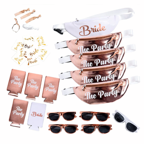 Best bachelorette party favors An amazing package for 4 guests + the bride in devastating rose gold metallic colors!