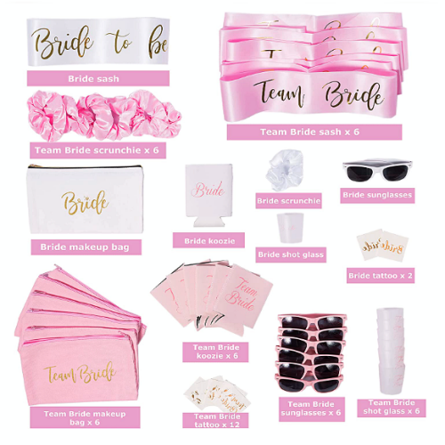 Bachelorette party favors bulk Huge gift package with 56 pcs that contains a variety of treats for 6 participants including the bride