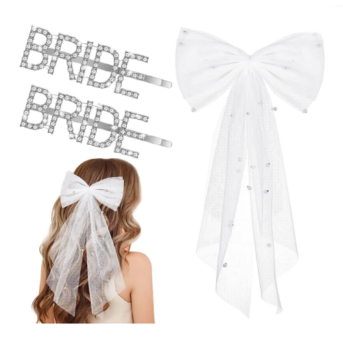 Bride to be pamper gift set 3 Pcs 2 BRIDE hairpins and a bow tie veil Gorgeous set embadded with pearls
