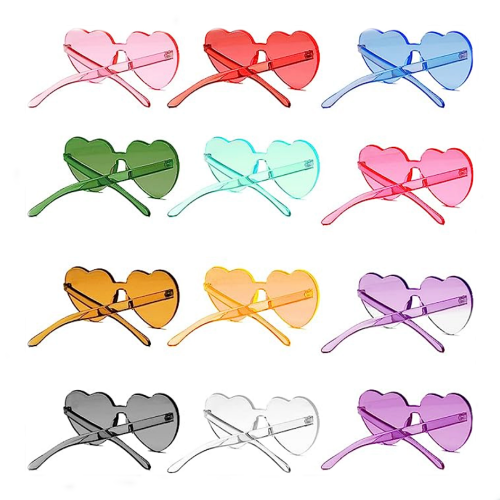 Heart shaped rimless sunglasses bulk candy color eyewear in a selection of sweet candy colors – An affordable pack of 12 colorful pairs