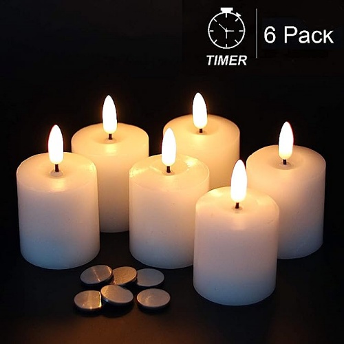 Flameless led pillar candles bulk with timer and batteries included – Set of 6 beautifuly designed candles for table centerpieces, the isle and more!