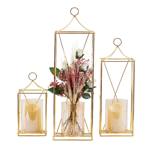 Metal lanterns wedding centerpieces Set of 3 candle \ flowers large metallic holders in a spectacular hanging style that creates a particularly magical atmosphere