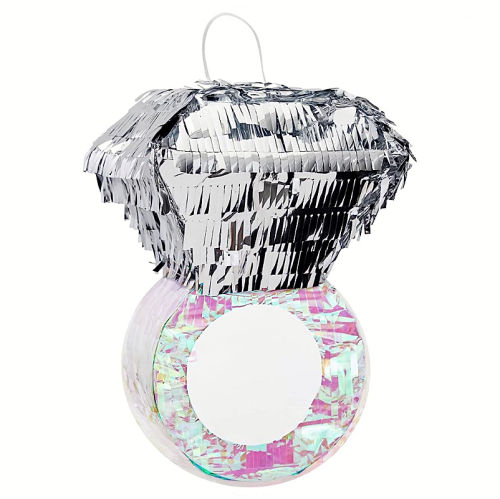 Buy bachelorette pinata in the shape of a diamond ring and with breathtaking holographic and silver glitter decorations!
