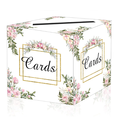 Affordable wedding card box printed with elegant patterns and unique fonts “cards”, so that your friends will know the function at once