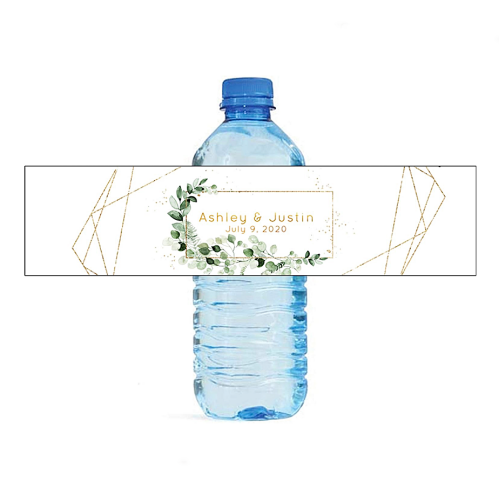 Personalized wedding water bottle labels 100 Pcs Ivy and Sage with Gold Geometric Shapes Water Bottle Labels