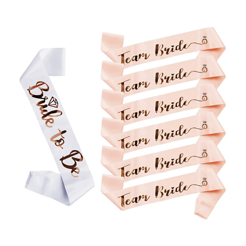 Bachelorette sash ideas Set of 7 body ribbons TEAM BRIDE in sweet baby pink color including one white BRIDE for the bride