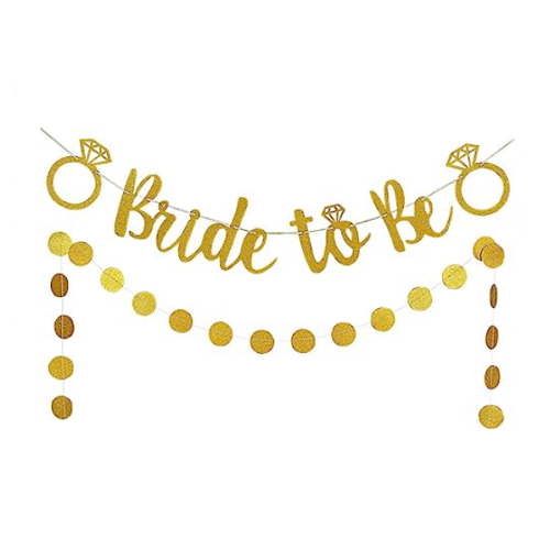 Bride to be banner gold in spectacular design with rings and sparkling circle decorations – Invest in the future bride and put her in a perfect mood