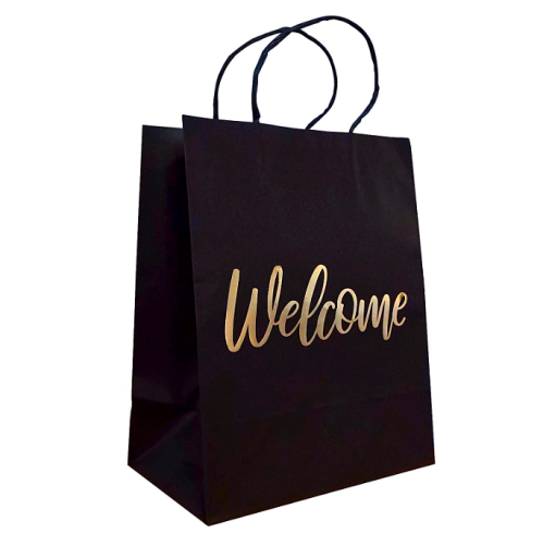 Affordable wedding welcome bags Wedding reception bags Elegant kraft paper gift bags 24 pcs with the inscription “Welcome” printed in silver/gold – 12 cm * 20 cm