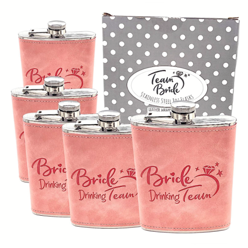 Bachelorette flask colors Quality flask with a perfect candy-colored leather cover and engraving – Set of 5 or singles