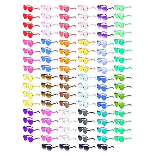 Rimless heart sunglasses bulk No less than 100 pairs of transparent frameless heart shaped sunglasses in various and magical candy colors