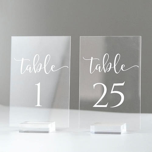 Clear acrylic wedding table numbers 1-25 with Stand, These gorgeous acrylic wedding table numbers will look stunning on your tables and go with any wedding styl