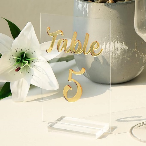 Gold acrylic table numbers 1-20 4×6 inch Gold Mirror Table Numbers with Stand