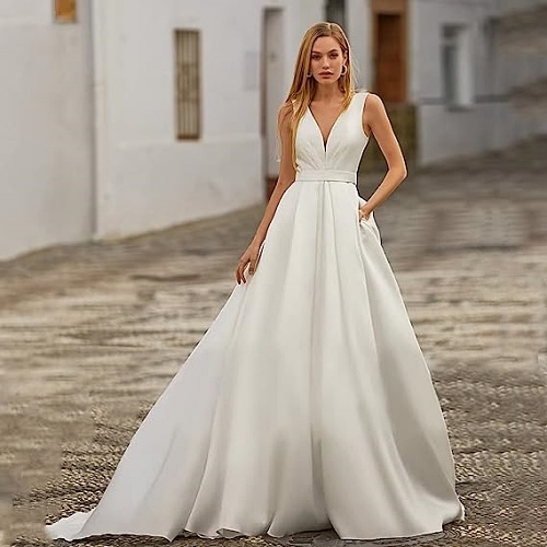 Satin wedding dress ball gown A Line Satin Bridal dresses for Bride – Elegant Simple Boho