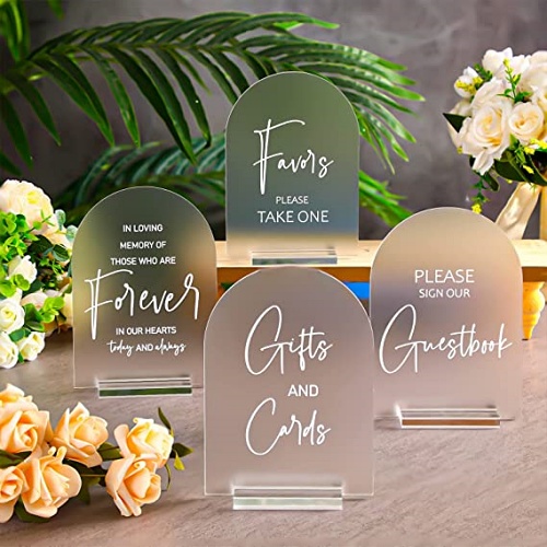 Acrylic wedding reception signs with Wood Stand in a wonderful clear and elegant design