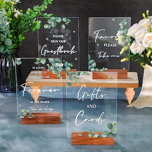 Acrylic wedding table signs 4 Gorgeous Pcs Acrylic Wedding Reception Signs with Wood Stand