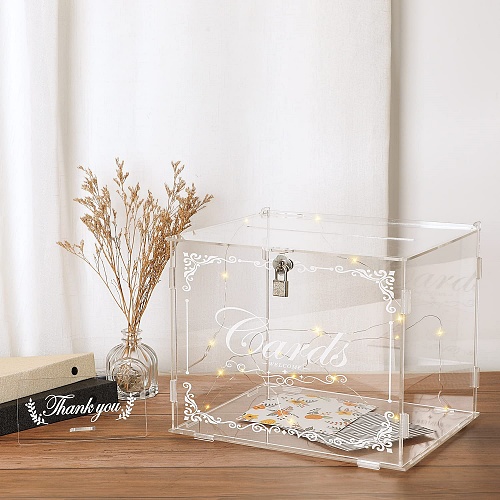 Wedding card box acrylic with Lock and Slot for Reception Beautiful clear design