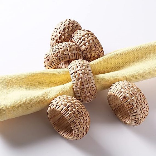 Rattan napkin rings bulk Set of 12 decorative straw rings for decorating napkins that create a rustic, pleasant and elegant style