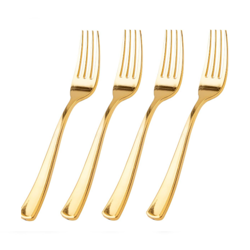 Gold plastic flatware for wedding 100 pcs of high-quality and impressive gold-colored plastic forks