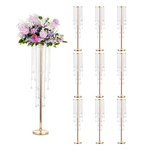 Tall table centerpieces for wedding receptions Set of 2 or 10 tall gold vases decorated with crystal necklaces