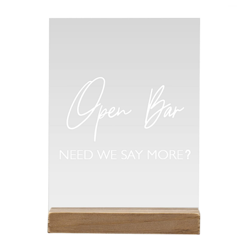 Open bar wedding signs with Wood Holder for Wedding Reception – Minimalistic, beautiful, and modern