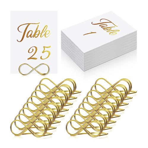 Gold table numbers wedding 26 x Wedding table numbers cards + 26 x Golden glasses table number holder stands