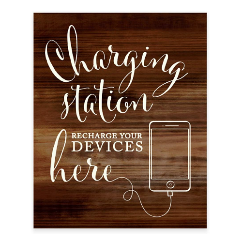 Wedding charging station sign in a Rustic Wood Print digitally...