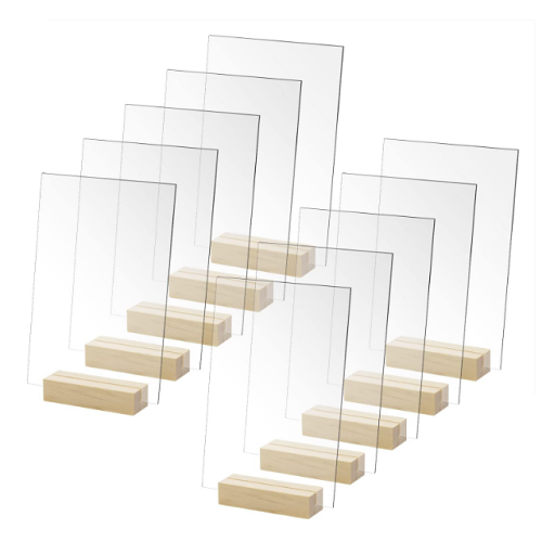 Acrylic wedding signs blank Set of 10 pcs with wooden stands Smooth surface and edge, sturdy and durable