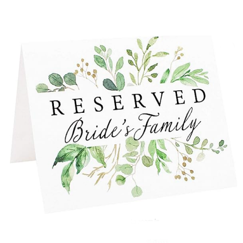 Reserved for family wedding reception sign Set of 6 Free-standing...