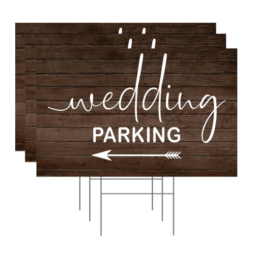 Wedding parking wooden sign 3 Pack Includes Metal H-Stakes For Quick & Easy Install – Double Sided