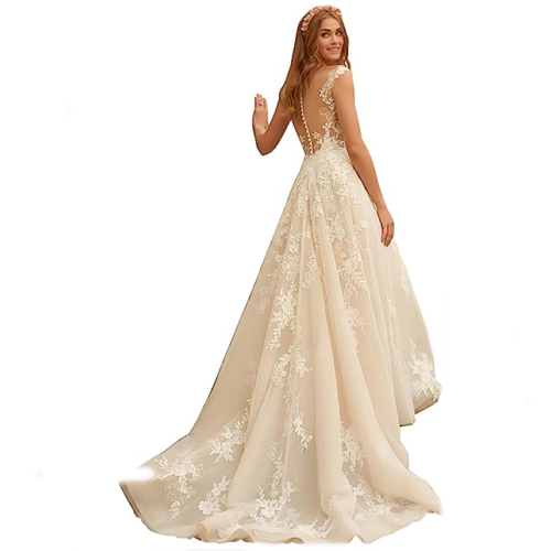 A-line v-neck chapel train tulle wedding dresses Tulle & Lace...