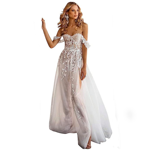 Wedding dress off the shoulder a line Ball Gown Side...