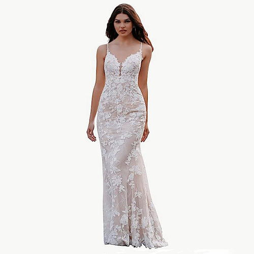 Wedding dress lace elegant Beach Spaghetti Strap Wedding Dresses for...